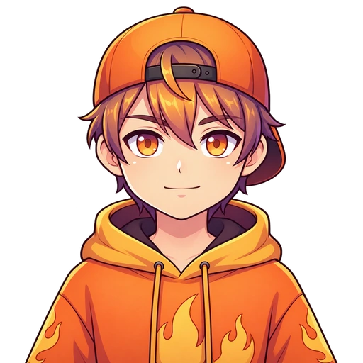 Amber flame boy — AI PNGTuber character redrawn from a reference image