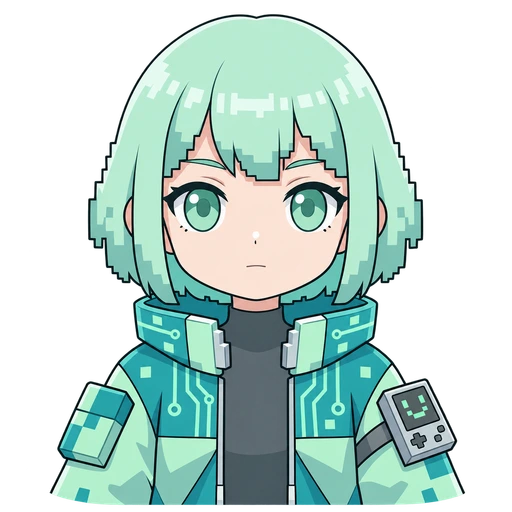 Mint pixel hacker — AI PNGTuber character redrawn from a reference image