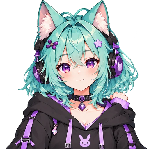 PNGTuber candidate 1 AI PNGTuber candidate 1 of 4 — take two of one mint-haired cat-ear gamer brief