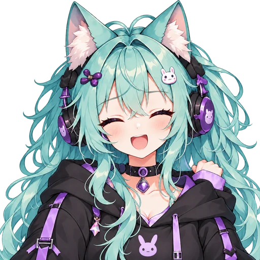 PNGTuber talking + blink frame Talking + blink frame of the mint-haired cat-ear gamer PNGTuber asset pack