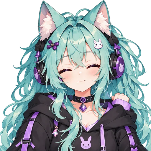 PNGTuber blink frame Blink frame of the mint-haired cat-ear gamer PNGTuber asset pack