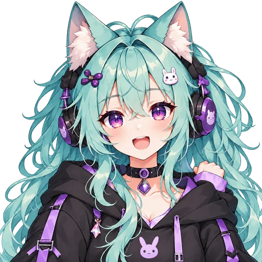 PNGTuber talking frame Talking frame of the mint-haired cat-ear gamer PNGTuber asset pack