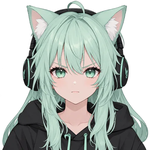 Mint Gamer, angry: the same character with furrowed brows and a pout